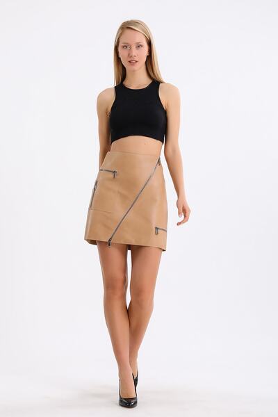 Leather Club Kahve Deri Etek