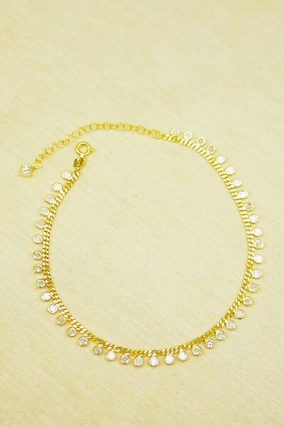 Güzel Gümüşçülük 925 Ayar Gümüş Altın Gold Kaplama Trend Model Pullu Kadın Halhal