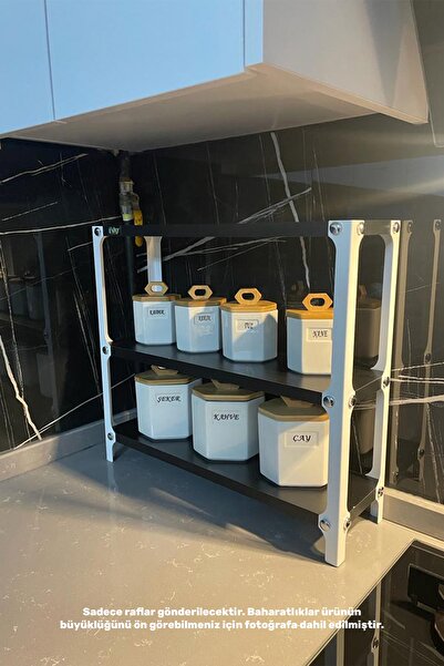 Evay Metal Metal Ahşap 3 Katlı Mutfak Rafı Tezgah Üstü Düzenleyici Beyaz Siyah