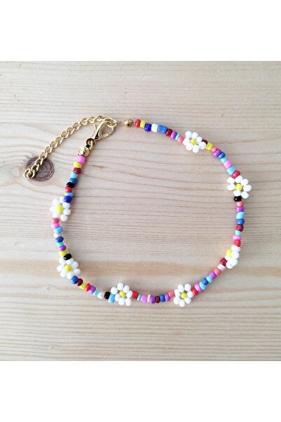 HALHALMILL Renkli Kum Boncuk Çiçekli Trend Halhal