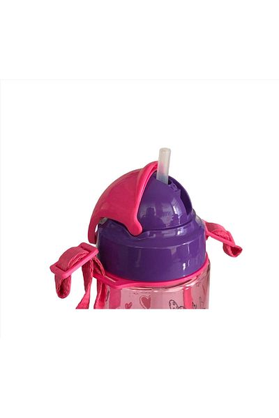 Gıpta Crystal Tritan Patterned Water Bottle with Straw 500 Cc - Colorful Hearts