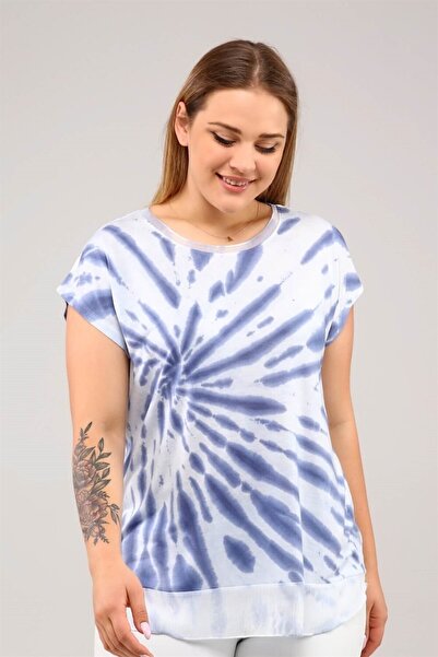 Seamoda Hem Chiffon Batik T-shirt Blue