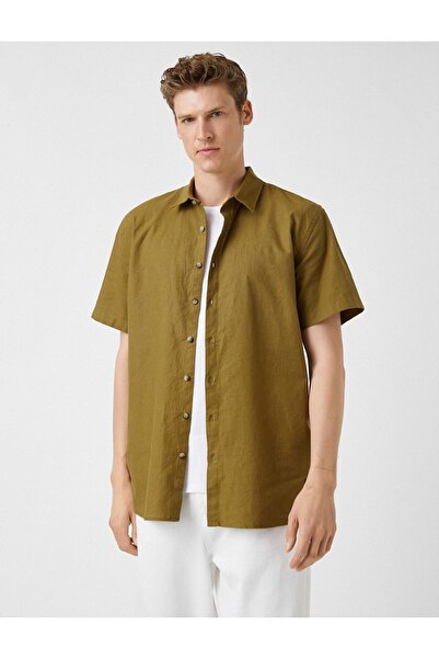 Koton Základní košile s krátkým rukávem ze směsi lnu