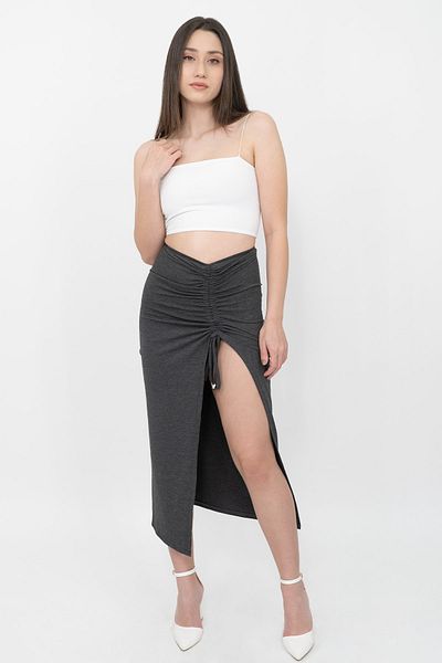 Soyo Women's Anthracite Adjustable Gathered Viscose Slit Skirt