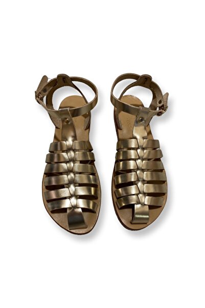 DaphneSandals El Yapımı Hakiki Deri Gold Kadın Sandalet - K2032