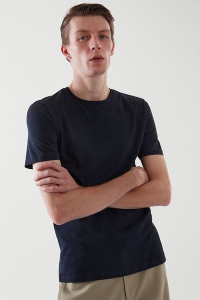 Tarz Cool Μπλουζάκι Navy Blue Basic ανδρική λεπτή εφαρμογή 100% βαμβακερό κοντό μανίκι με λαιμόκοψη