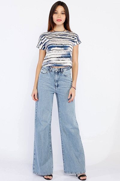 Livik Toate Blue Loose Lycra Blugi de damă cu talie super înaltă Pantaloni Palazzo Blugi din denim