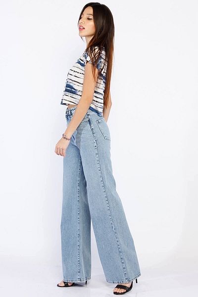 Livik Toate Blue Loose Lycra Blugi de damă cu talie super înaltă Pantaloni Palazzo Blugi din denim