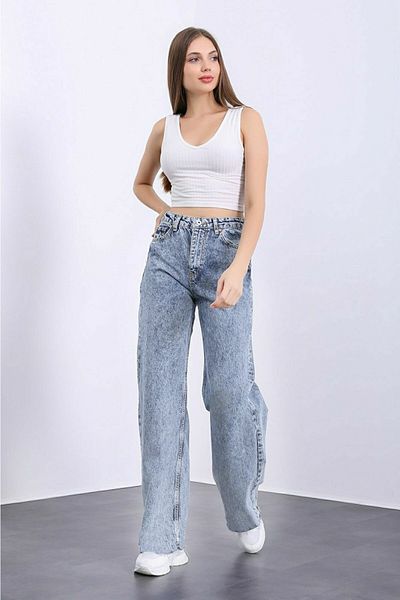 Livik FeminineKralı Blugi din denim cu talie super înaltă de zăpadă medie pentru femei Pantaloni Palazzo