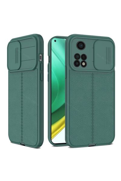Fibaks Xiaomi Mi 11t - Mi 11t Pro Uyumlu Kılıf Sürgülü Slide Kamera Korumalı Deri Görünümlü Lüks Silikon