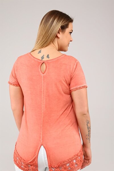 Seamoda Short Sleeve Skirt Ruched Oil Wash Tunic-salmon