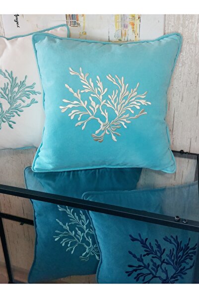 NAKIŞ HOME DESİGN Nakışlı Kırlent Kılıfı Mercan Model Işlemeli Biyeli