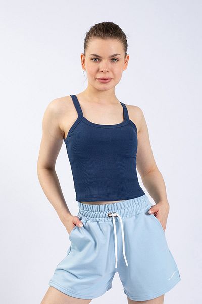 The Step Sports Women's Indigo Blue Corded Crop Knitted Strappy Undershirt