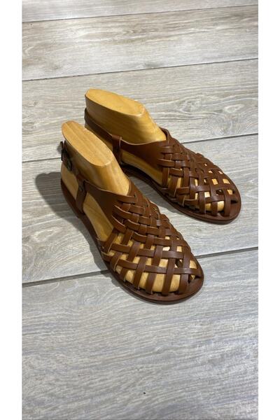 DaphneSandals El Yapımı Hakiki Deri Taba Bodrum Sandaleti