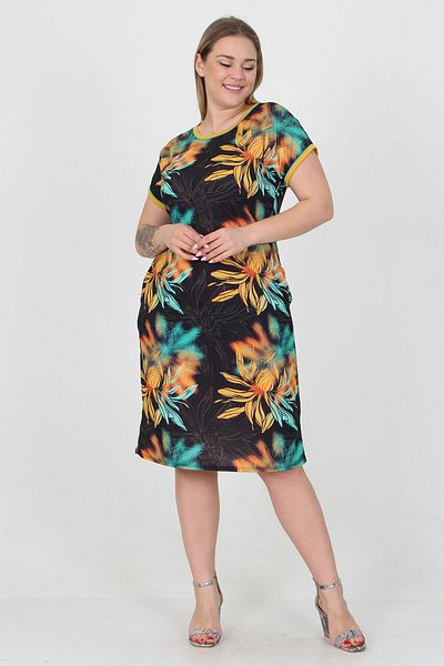 Neşeli Butik Women's New Season Lycra Large Size Viscose Dress with Pockets Aysl18