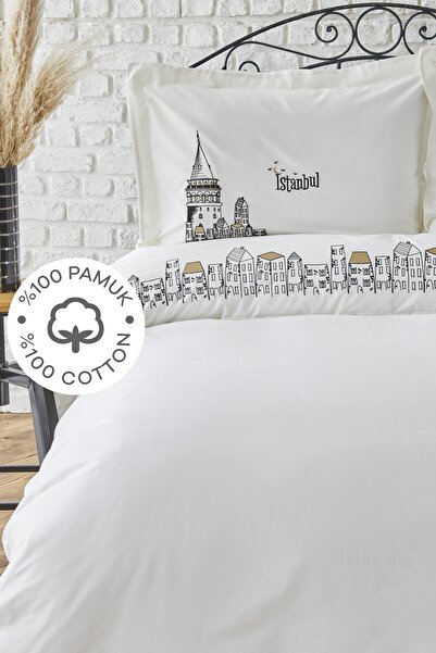 Karaca Home Galata Siyah Nakışlı Çift Kişilik %100 Pamuk Nevresim Takımı