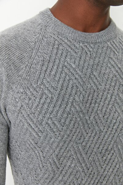 Trendyol Collection Unisex Gray Crew Neck Wool Raglan Knitwear Sweater - Tmnaw22Kz0290