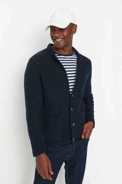 Trendyol Collection Sötétkék karcsúsított kardigán zsebekkel - TMNAW20HI0020