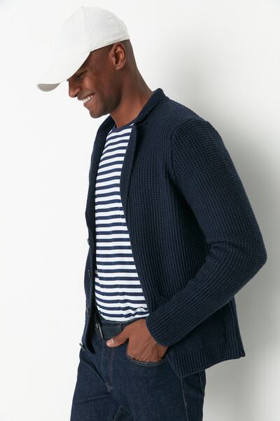 Trendyol Collection Sötétkék karcsúsított kardigán zsebekkel - TMNAW20HI0020