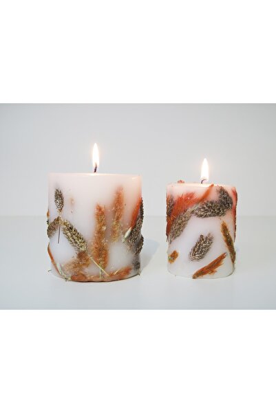 Missi El Yapımı Doğal Bitkili Turuncu-kahve 2li Mum Seti
