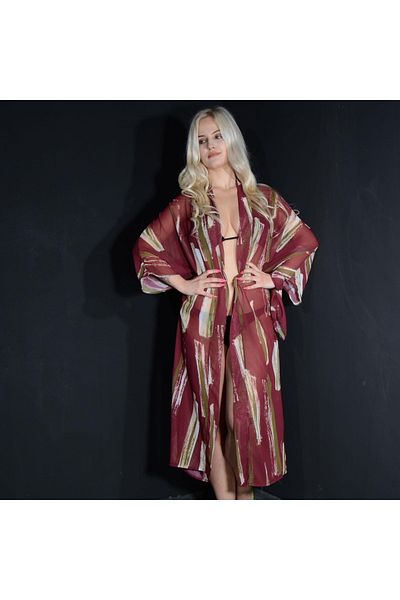 Tedz Collection Paredora Burgundy Brush Patterned Kimono Pareo