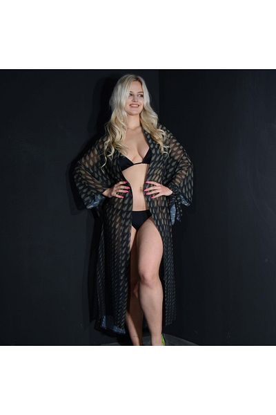 Tedz Collection Black Droplet Patterned Paredora Kimono Pareo