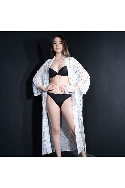 Tedz Collection Paredora Black Polka Dot White Kimono Pareo