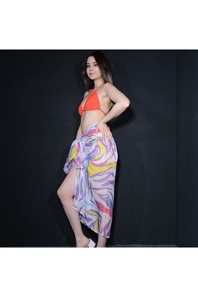 Tedz Collection Paredora Purple Flame Patterned Skirt Pareo