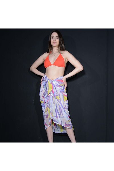 Tedz Collection Paredora Purple Flame Patterned Skirt Pareo