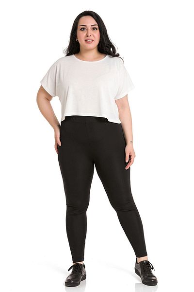DISENTIS MODEST Large Size Elastic Waist Ankle Length Black Women's Tights