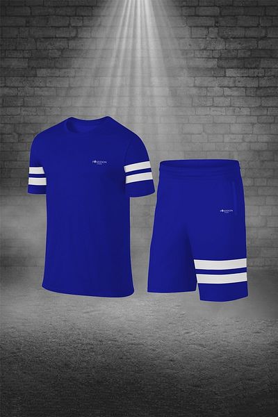 POSEIDON STORM تي شيرت رجالي مقاس كبير من القماش الأزرق Dri-fit بدون طباعة ورقبة دائرية وأكمام قصيرة طقم رياضي علوي وسروال قصير