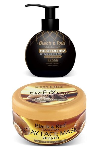 Black Red Peel-Off Blackhead Remover Mask 250 Ml + Clay Face Mask 400 Ml Set of 2