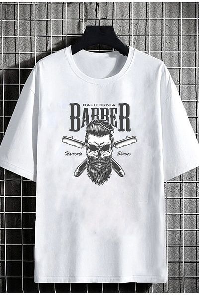 DEEPSENCE Men's Oversize T-shirt Barber Front Print White