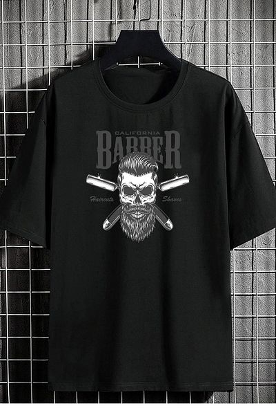 DEEPSENCE Men's Oversize T-shirt Barber Front Print Black