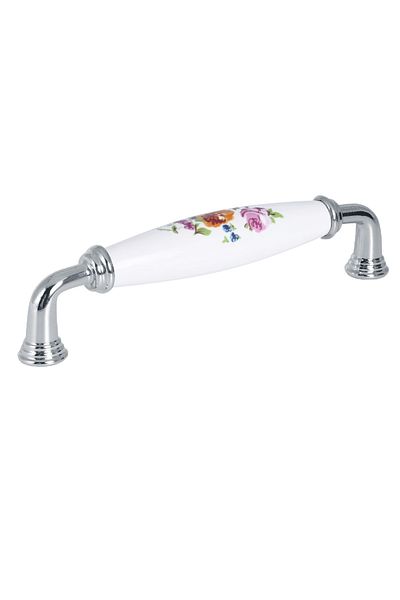 Porcellana Perla Porcelain Handle Cabinet Drawer Furniture Kitchen Children's Handle Ruby 128mm(12.8CM)-white- Chrome / Stk1578