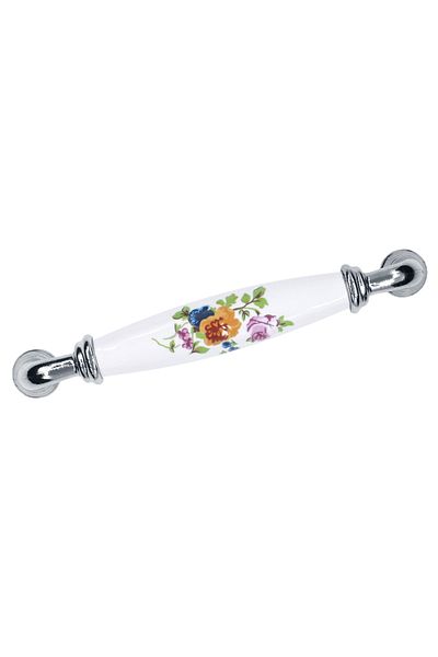 Porcellana Perla Porcelain Handle Cabinet Drawer Furniture Kitchen Children's Handle Ruby 128mm(12.8CM)-white- Chrome / Stk1578