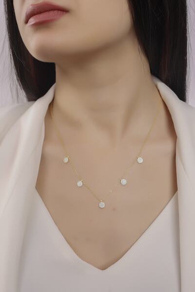 Lia Berto Altın Kaplama Taşlı Pullar 925 Ayar Gümüş Kolye