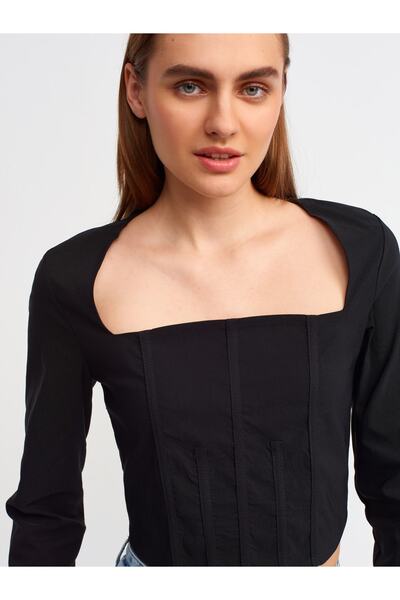 Dilvin 50138 Sırt Dekolteli Kare Yaka Top-siyah