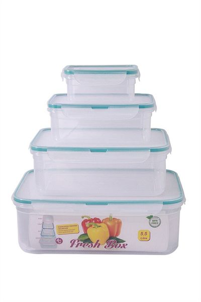 AHİR TİCARET Fresh Box Silicone Sealed Leak Proof Locking Storage Container Set of 4