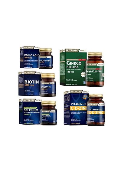Nutraxin Ginkgo Biloba 60 Tablets + Folic Acid + Selenium + Biotin + Vitamin Max (c,d,zinc)