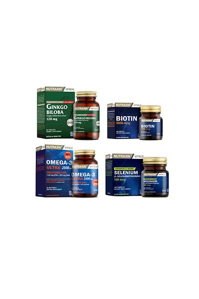 Nutraxin Ginkgo Biloba and Omega 3 Ultra 2500 Mg Biotin 30 Tablets + Selenium 100 Tablets