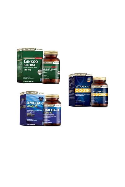 Nutraxin Ginkgo Biloba and Omega 3 Coenzyme 60 Tablets - Vitamin Max (C,D,Zinc) Capsule