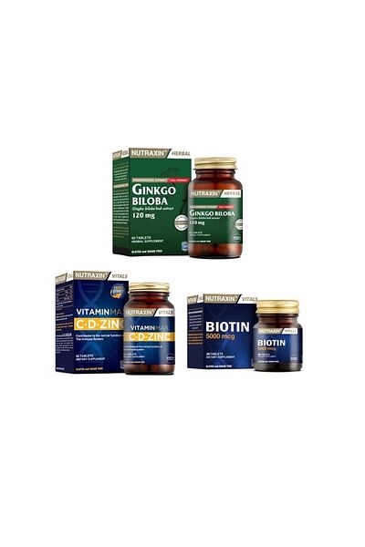 Nutraxin Ginkgo Biloba and Vitamin Max + Biotin 5000 Mcg - 60 Tablets