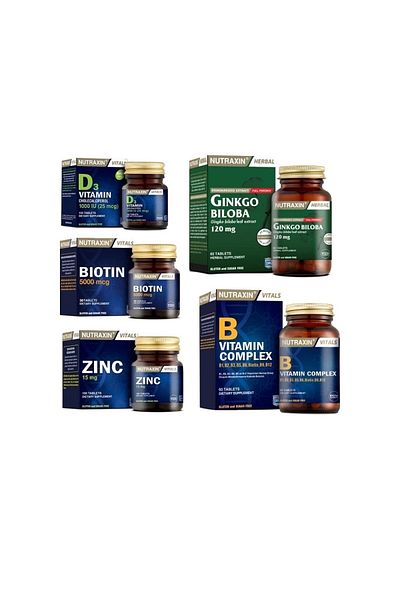 Nutraxin Ginkgo Biloba and Vitamin B 60 Tablets - Adds Biotin and Vitamin D3