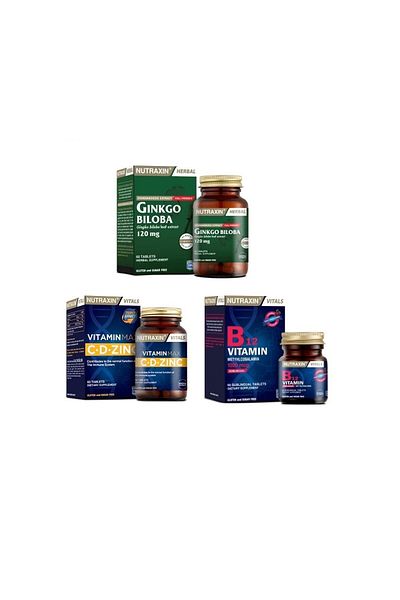Nutraxin Ginkgo Biloba and Vitamin Max Tablet - Zinc, Vitamin B12 Sublingual Set of 60