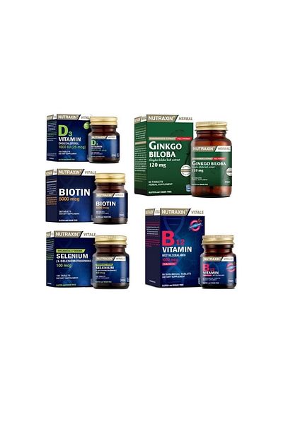 Nutraxin GinkgoBiloba60 Tablets - Biotin, Selenium, Vitamin D3 and B12 Supplement