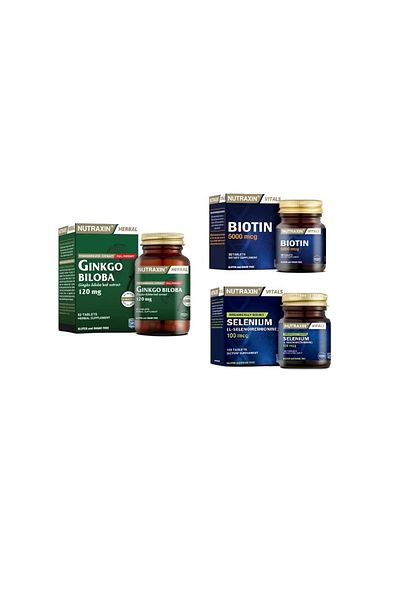 Nutraxin Ginkgo Biloba + Biotin + Selenium - 60/30/100 Tablets
