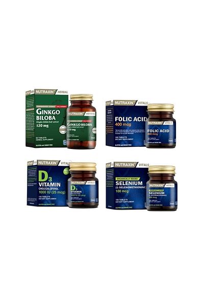 Nutraxin Ginkgo Biloba and Selenium 60 Tablets - Folic Acid and D3 100 Tablets