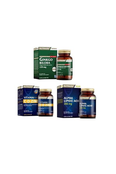Nutraxin Ginkgo Biloba and Vitamin Max (C,D,Zinc) 60 Tablets + Alpha Lipoic Acid 60 Tablets