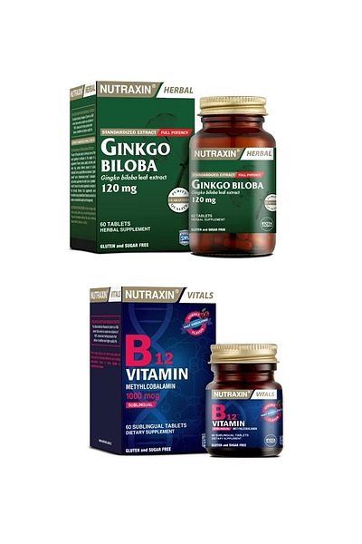 Nutraxin Ginkgo Biloba and Vitamin B12 - 60 Tablets 1000 Mcg Sublingual Tablets